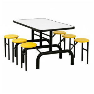 Mesa para Refeitório ESCAMOTEÁVEL 06 Lugares MDP Branco de 25 mm - Assento AMARELO - 50602