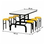 Mesa para Refeitório ESCAMOTEÁVEL 06 Lugares MDP Branco de 25 mm - Assento AMARELO - 50602