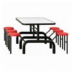 Mesa para Refeitório ESCAMOTEÁVEL 06 Lugares MDP Branco de 25 mm - Assento VERMELHO - 50602