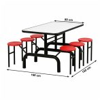 Mesa para Refeitório ESCAMOTEÁVEL 06 Lugares MDP Branco de 25 mm - Assento VERMELHO - 50602