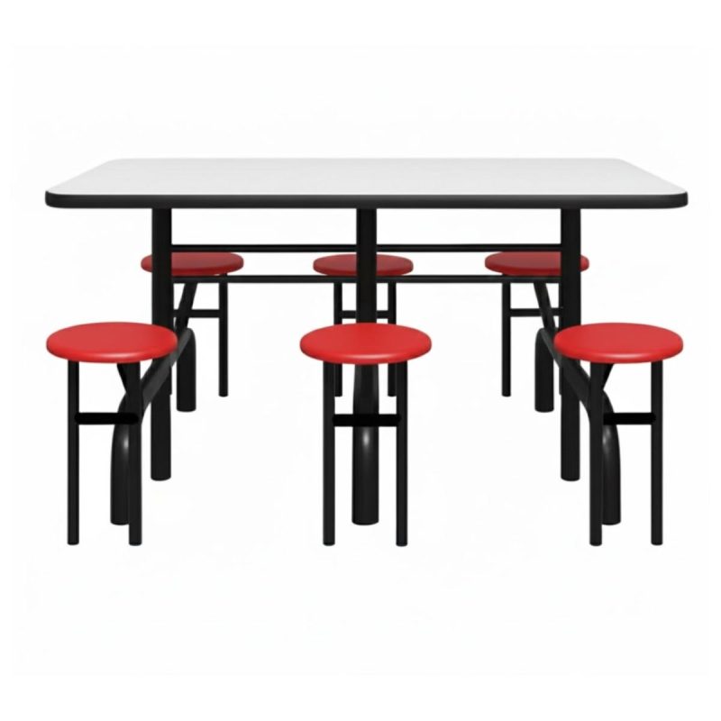 Mesa para Refeitório ESCAMOTEÁVEL 06 Lugares MDP Branco de 25 mm - Assento VERMELHO - 50602