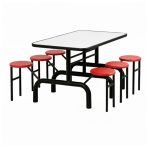 Mesa para Refeitório ESCAMOTEÁVEL 06 Lugares MDP Branco de 25 mm - Assento VERMELHO - 50602