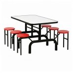 Mesa para Refeitório ESCAMOTEÁVEL 06 Lugares MDP Branco de 25 mm - Assento VERMELHO - 50602