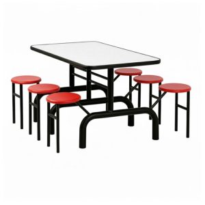 Mesa para Refeitório ESCAMOTEÁVEL 06 Lugares MDP Branco de 25 mm - Assento VERMELHO - 50602