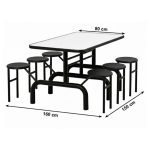 Mesa para Refeitório ESCAMOTEÁVEL 06 Lugares MDP Branco de 25 mm - Assento PRETO - 50604