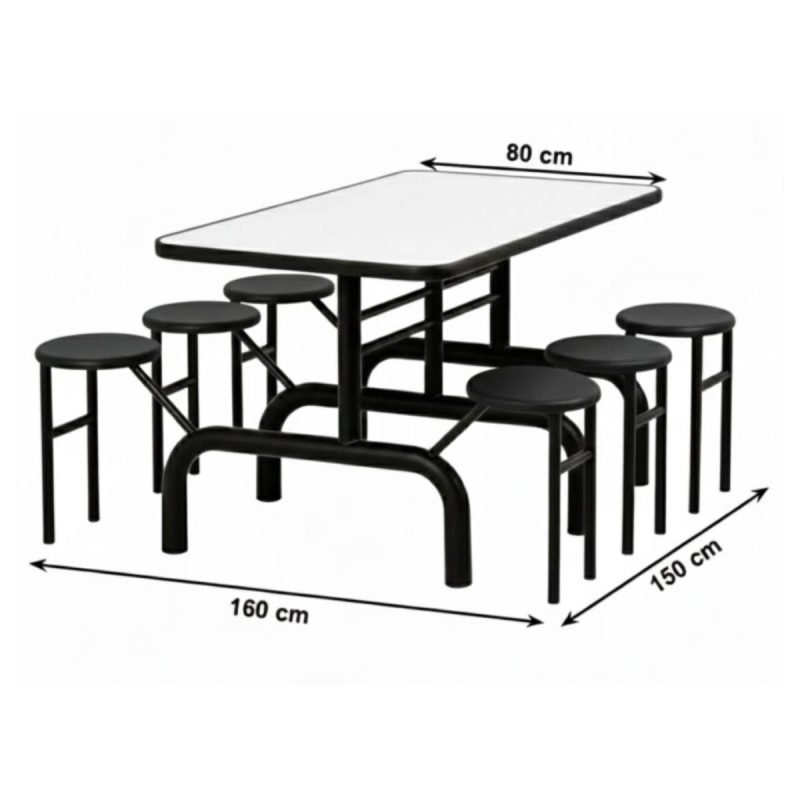 Mesa para Refeitório ESCAMOTEÁVEL 06 Lugares MDP Branco de 25 mm - Assento PRETO - 50604