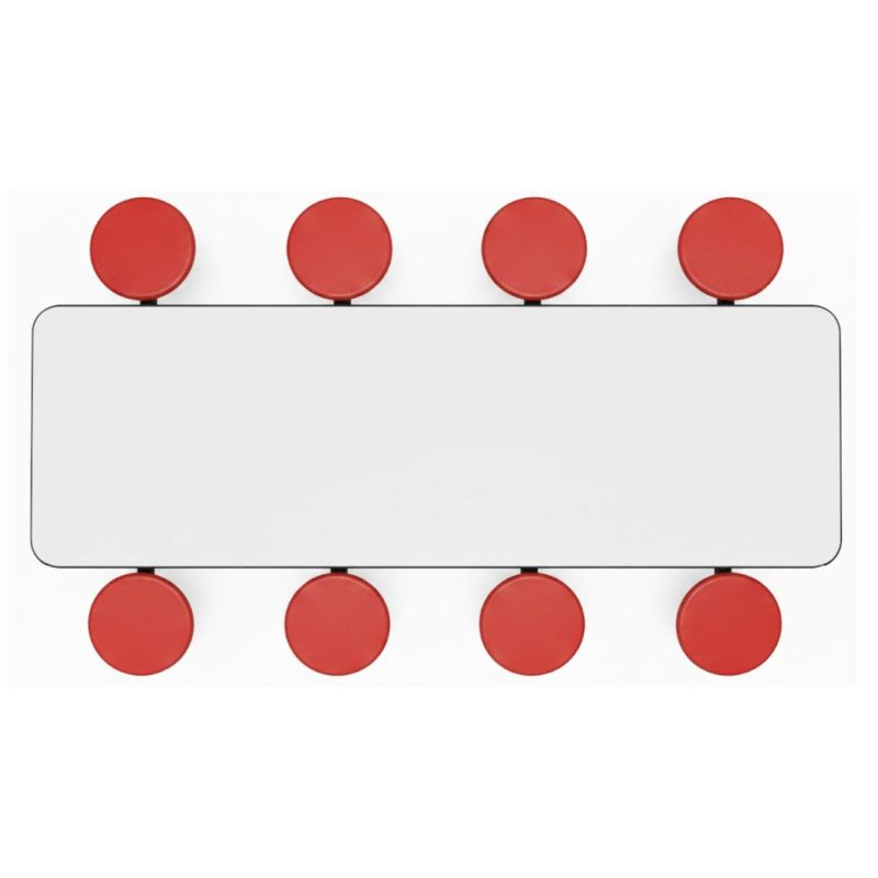 Mesa para Refeitório ESCAMOTEÁVEL 08 Lugares MDP Branco de 25 mm - Assento VERMELHO - 50803