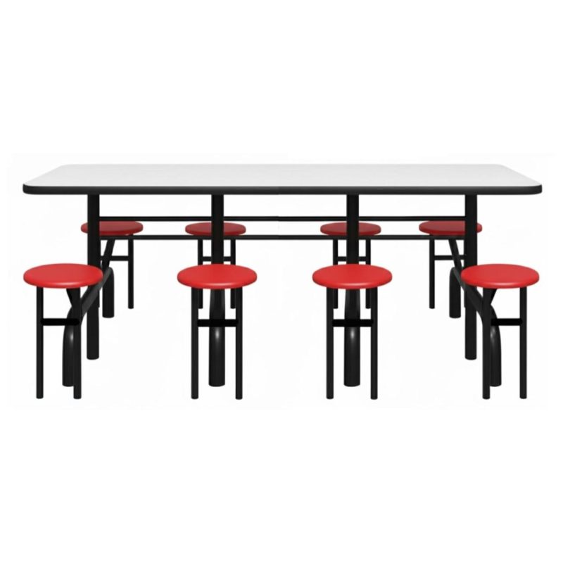 Mesa para Refeitório ESCAMOTEÁVEL 08 Lugares MDP Branco de 25 mm - Assento VERMELHO - 50803