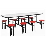 Mesa para Refeitório ESCAMOTEÁVEL 08 Lugares MDP Branco de 25 mm - Assento VERMELHO - 50803