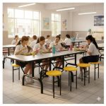 Mesa para Refeitório ESCAMOTEÁVEL 08 Lugares MDP Branco de 25 mm - Assento AMARELO - 50802