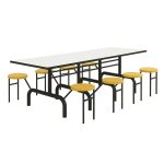Mesa para Refeitório ESCAMOTEÁVEL 08 Lugares MDP Branco de 25 mm - Assento AMARELO - 50802