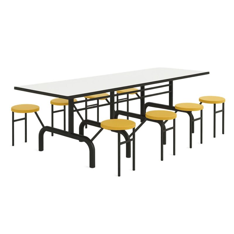 Mesa para Refeitório ESCAMOTEÁVEL 08 Lugares MDP Branco de 25 mm - Assento AMARELO - 50802