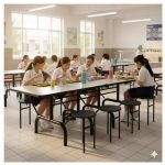 Mesa para Refeitório ESCAMOTEÁVEL 08 Lugares MDP Branco de 25 mm - Assento PRETO - 50804