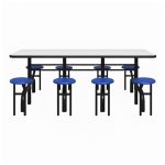 Mesa para Refeitório ESCAMOTEÁVEL 08 Lugares MDP Branco de 25 mm - Assento AZUL - 50801