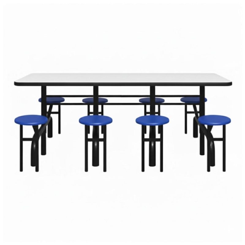 Mesa para Refeitório ESCAMOTEÁVEL 08 Lugares MDP Branco de 25 mm - Assento AZUL - 50801