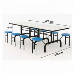 Mesa para Refeitório ESCAMOTEÁVEL 08 Lugares MDP Branco de 25 mm - Assento AZUL - 50801
