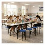 Mesa para Refeitório ESCAMOTEÁVEL 08 Lugares MDP Branco de 25 mm - Assento AZUL - 50801