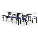 Mesa para Refeitório ESCAMOTEÁVEL 10 Lugares MDP Branco de 25 mm - Assento AZUL - 50901
