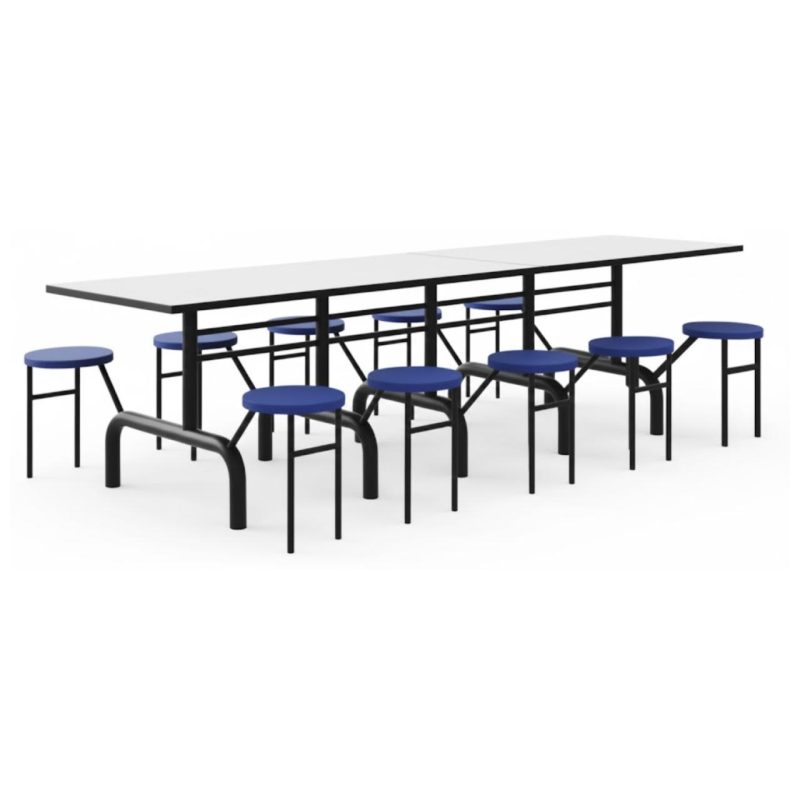 Mesa para Refeitório ESCAMOTEÁVEL 10 Lugares MDP Branco de 25 mm - Assento AZUL - 50901