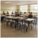 Mesa para Refeitório ESCAMOTEÁVEL 10 Lugares MDP Branco de 25 mm - Assento AZUL - 50901