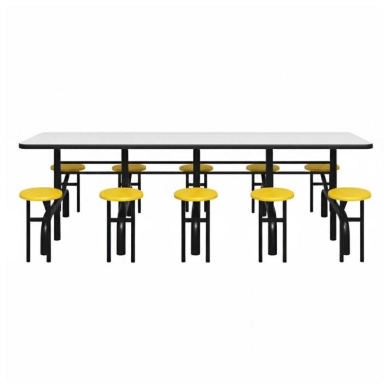 Mesa para Refeitório ESCAMOTEÁVEL 10 Lugares MDP Branco de 25 mm - Assento AMARELO - 50902