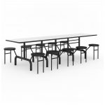 Mesa para Refeitório ESCAMOTEÁVEL 10 Lugares MDP Branco de 25 mm - Assento PRETO - 50903