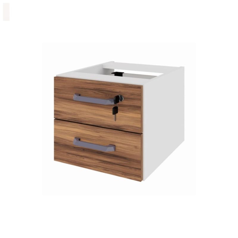 Móveis de Madeira Estação de Trabalho Dupla 1,50×1,35m 02 Lugares c/ Gavetas c/ ponto de tomada PÉ PAINEL - Nogal Sevilha/Branco - 34451