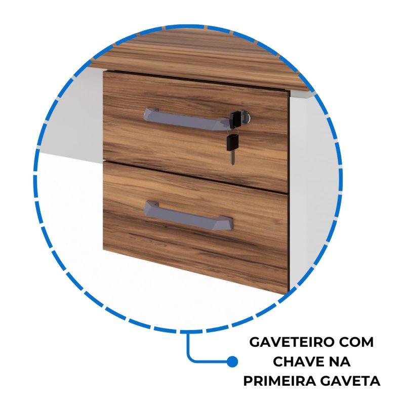 Móveis de Madeira Estação de Trabalho Dupla 1,50×1,35m 02 Lugares c/ Gavetas c/ ponto de tomada PÉ PAINEL - Nogal Sevilha/Branco - 34451