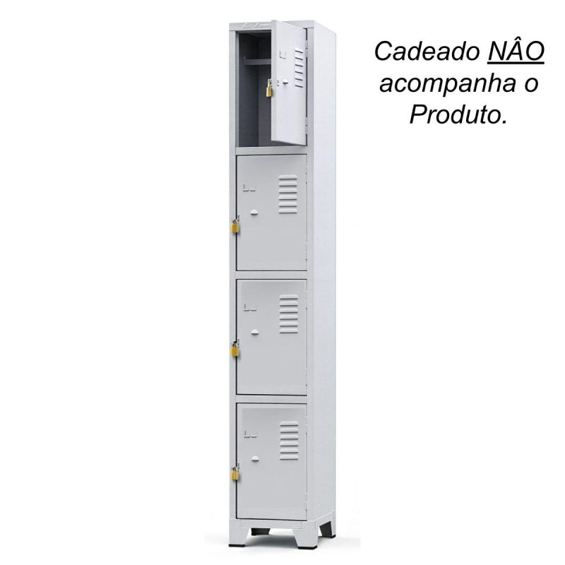 Sem categoria Armário Roupeiro de Aço c/ 04 Portas Pequenas - 1,96x0,33x0,35m - 10905