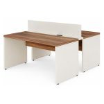 Móveis de Madeira Estação de Trabalho Dupla 1,50×1,35m 02 Lugares sem Gavetas c/  tomadas PÉ PAINEL - Nogal Sevilha/Champanhe - 34450