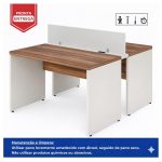 Móveis de Madeira Estação de Trabalho Dupla 1,50×1,35m 02 Lugares sem Gavetas c/  tomadas PÉ PAINEL - Nogal Sevilha/Champanhe - 34450