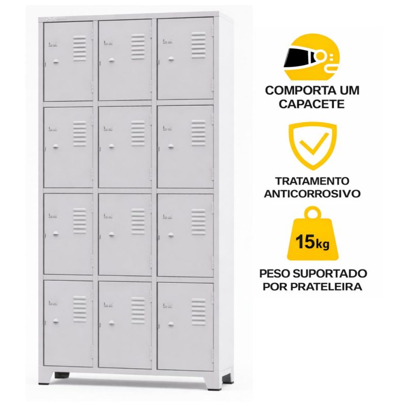 Armário Roupeiro de Aço c/ 12 Portas Pequenas - 1,96x0,93x0,36m - 10907