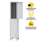 Armário Roupeiro de Aço c/ 02 Portas Grandes - 1,96x0,33x0,35m - 10901