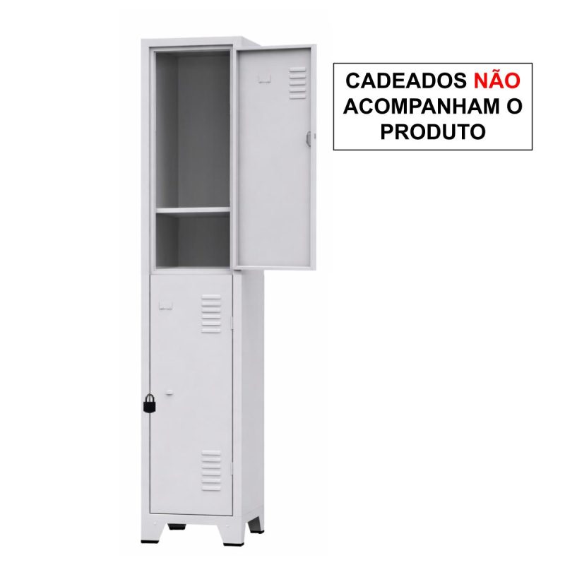 Armário Roupeiro de Aço c/ 02 Portas Grandes c/ Divisória - 1,96x0,33x0,36m - 10901