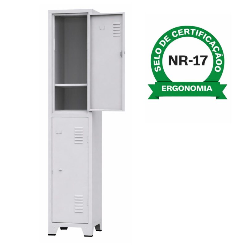 Armário Roupeiro de Aço c/ 02 Portas Grandes c/ Divisória - 1,96x0,33x0,36m - 10901