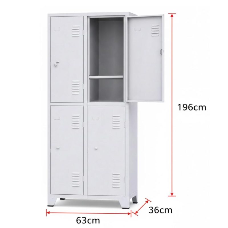 Armário Roupeiro de Aço c/ 04 Portas Grandes c/ divisória - 1,96x0,63x0,36m - 10992