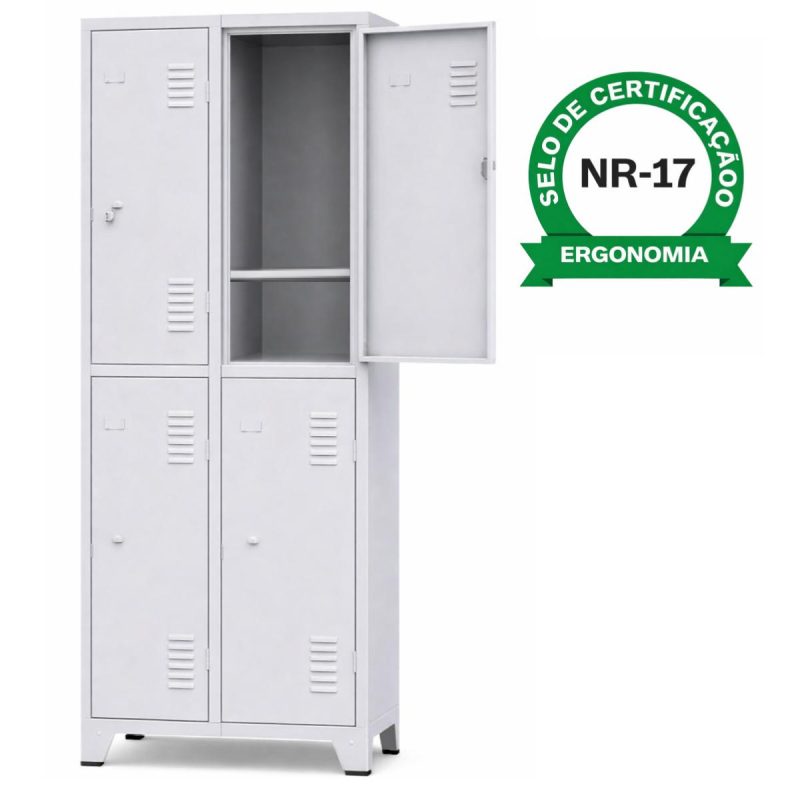 Armário Roupeiro de Aço c/ 04 Portas Grandes c/ divisória - 1,96x0,63x0,36m - 10992
