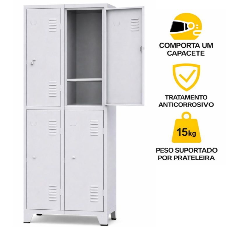 Armário Roupeiro de Aço c/ 04 Portas Grandes c/ divisória - 1,96x0,63x0,36m - 10992