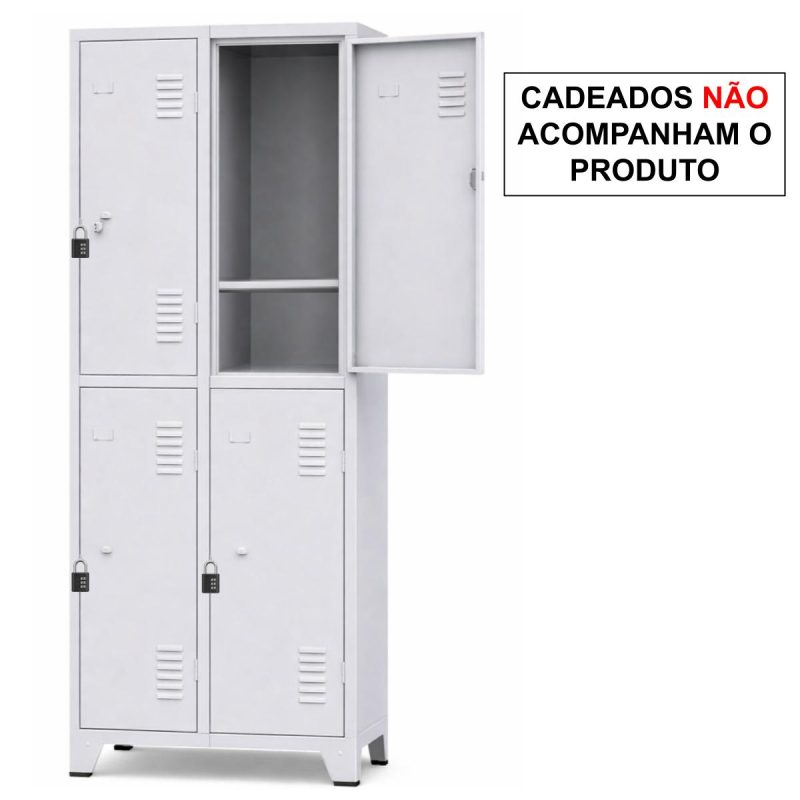 Armário Roupeiro de Aço c/ 04 Portas Grandes c/ divisória - 1,96x0,63x0,36m - 10992