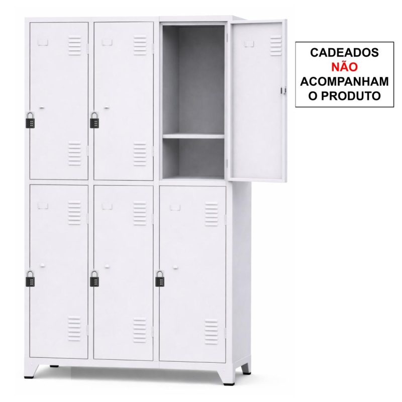 Armário Roupeiro de Aço c/ 06 Portas Grandes com Divisória  - 1,96x0,93x0,36m - 10993