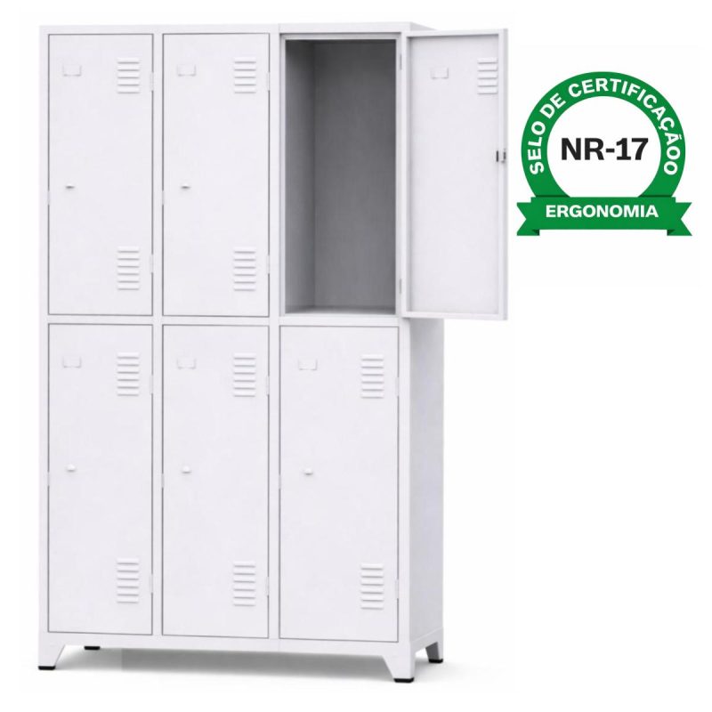 Armário Roupeiro de Aço c/ 06 Portas Grandes  - 1,96x0,93x0,36m - 10903