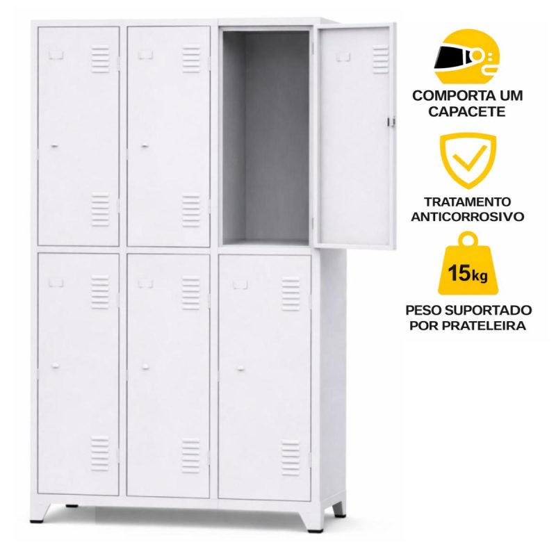Armário Roupeiro de Aço c/ 06 Portas Grandes  - 1,96x0,93x0,36m - 10903