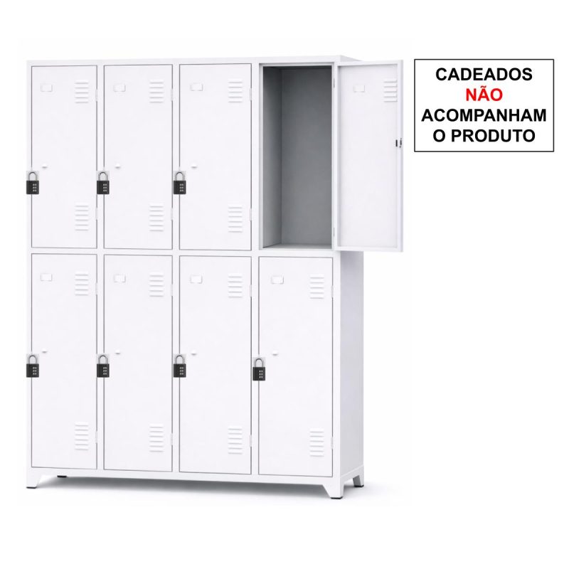 Armário Roupeiro de Aço c/ 08 Portas Grandes - 1,96x1,23x0,36m - 10904