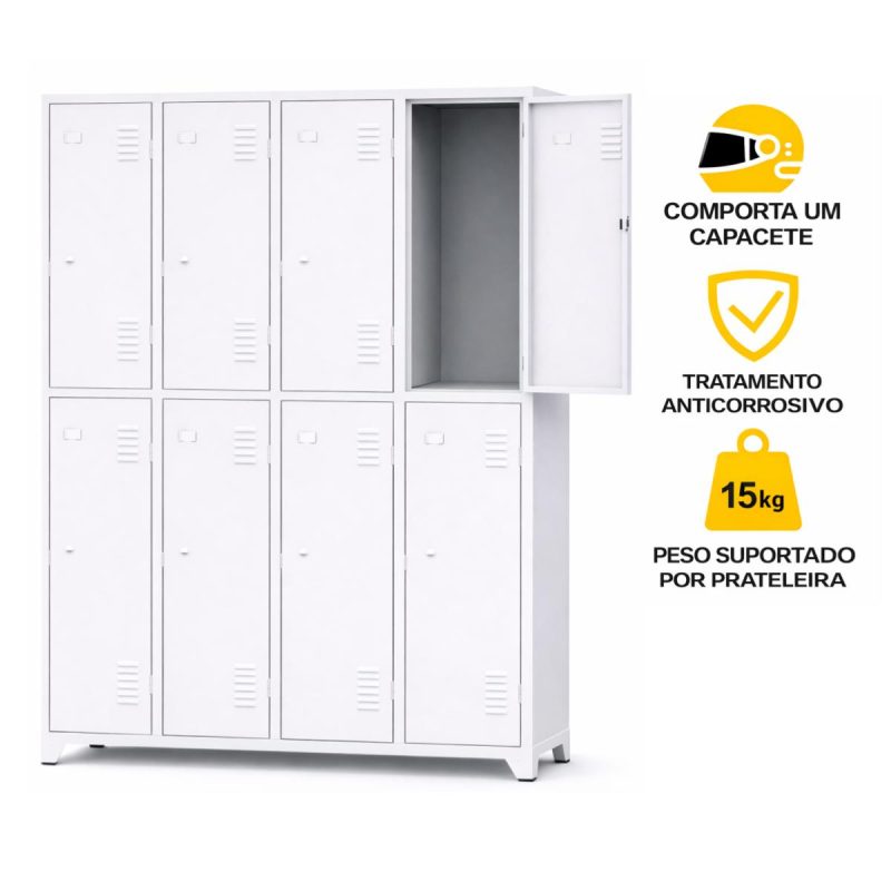 Armário Roupeiro de Aço c/ 08 Portas Grandes - 1,96x1,23x0,36m - 10904