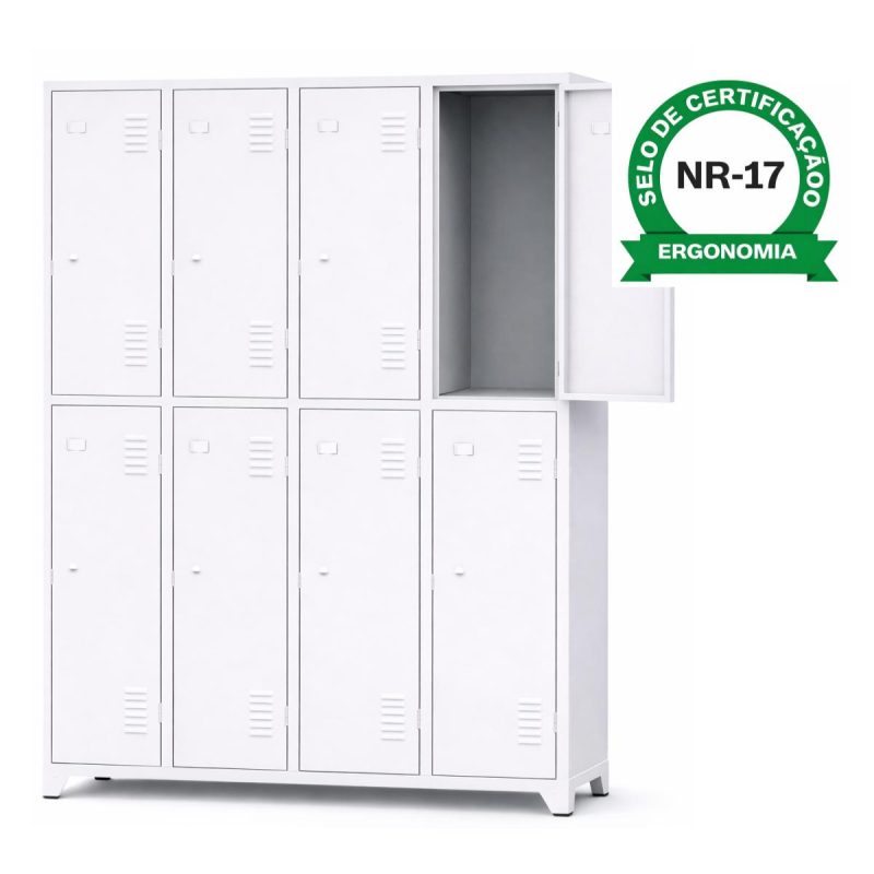 Armário Roupeiro de Aço c/ 08 Portas Grandes - 1,96x1,23x0,36m - 10904
