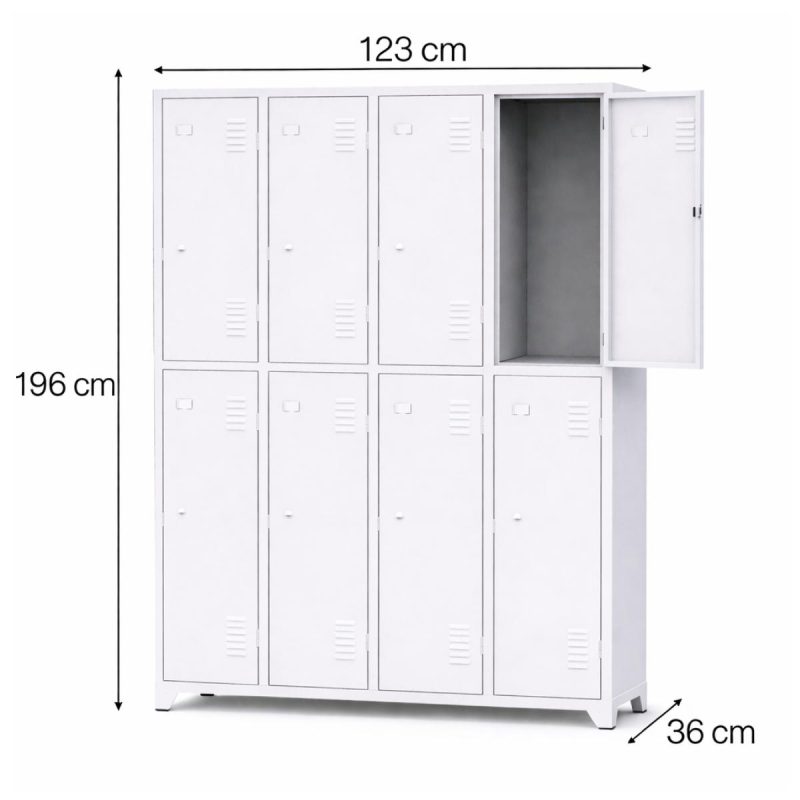 Armário Roupeiro de Aço c/ 08 Portas Grandes - 1,96x1,23x0,36m - 10904