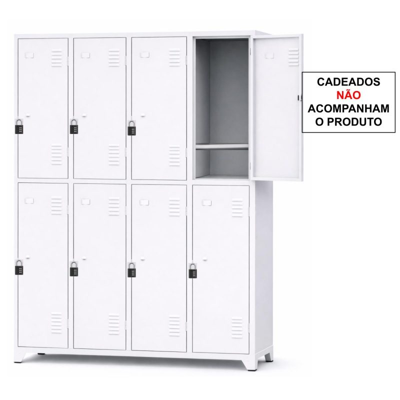 Armário Roupeiro de Aço c/ 08 Portas Grandes c/ Divisórias - 1,96x1,23x0,36m - 10994