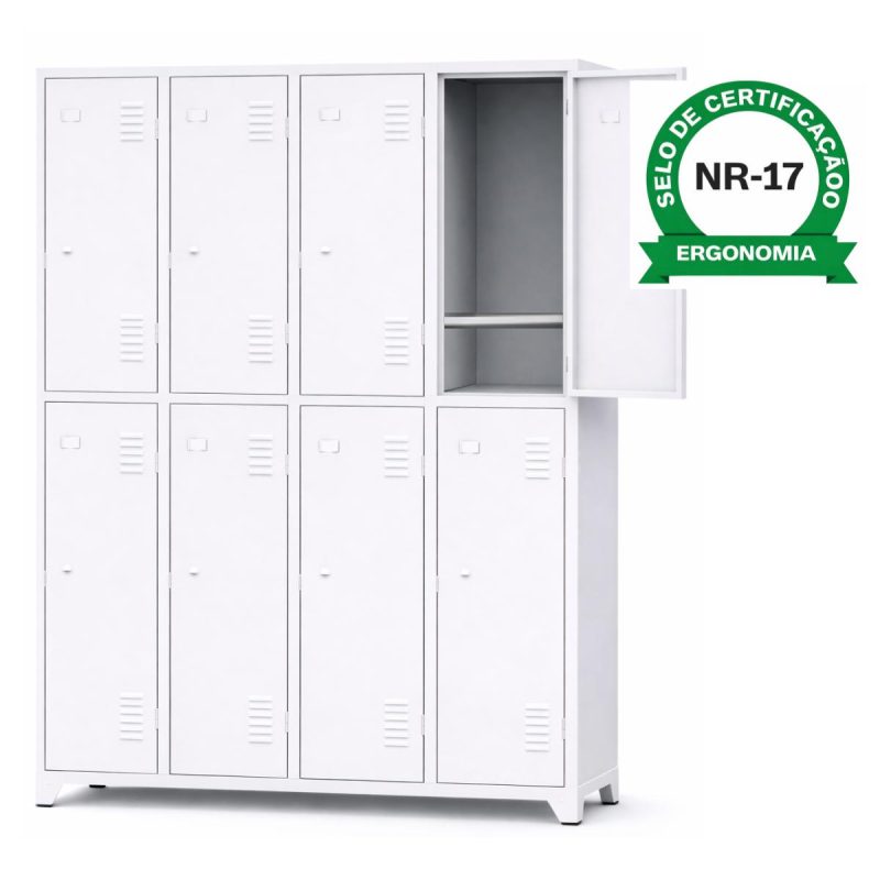 Armário Roupeiro de Aço c/ 08 Portas Grandes c/ Divisórias - 1,96x1,23x0,36m - 10994