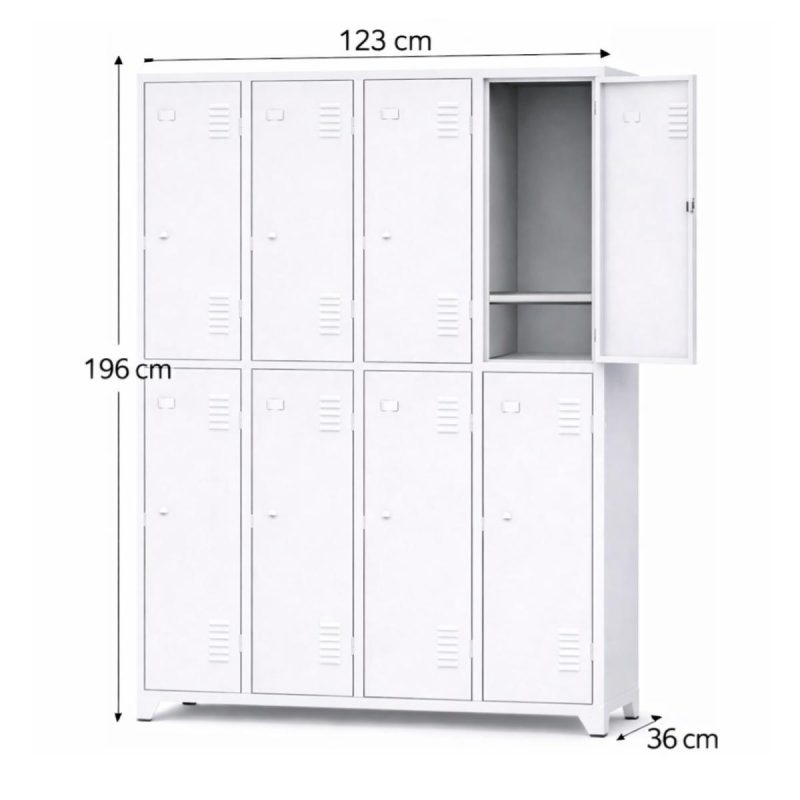 Armário Roupeiro de Aço c/ 08 Portas Grandes c/ Divisórias - 1,96x1,23x0,36m - 10994