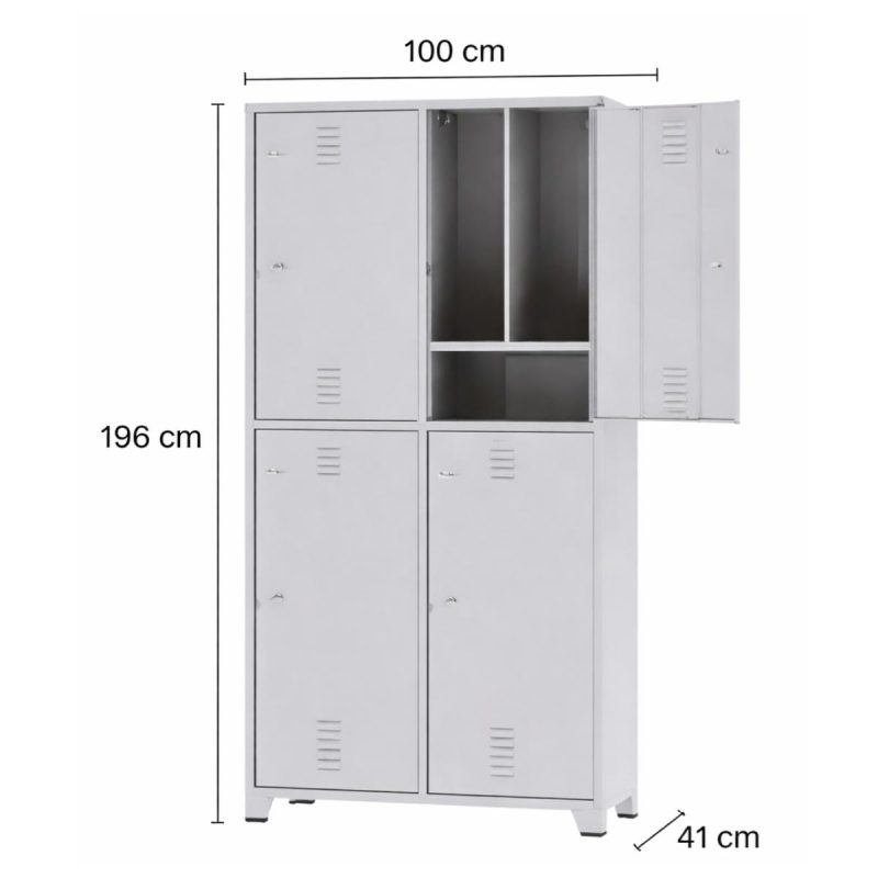 Armário Roupeiro de Aço Insalubre c/ 04 Portas - 1,96x1,00x0,41m - 10922